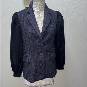 Maeve Charcoal Tweed Blazer with Black Puff Sleeves